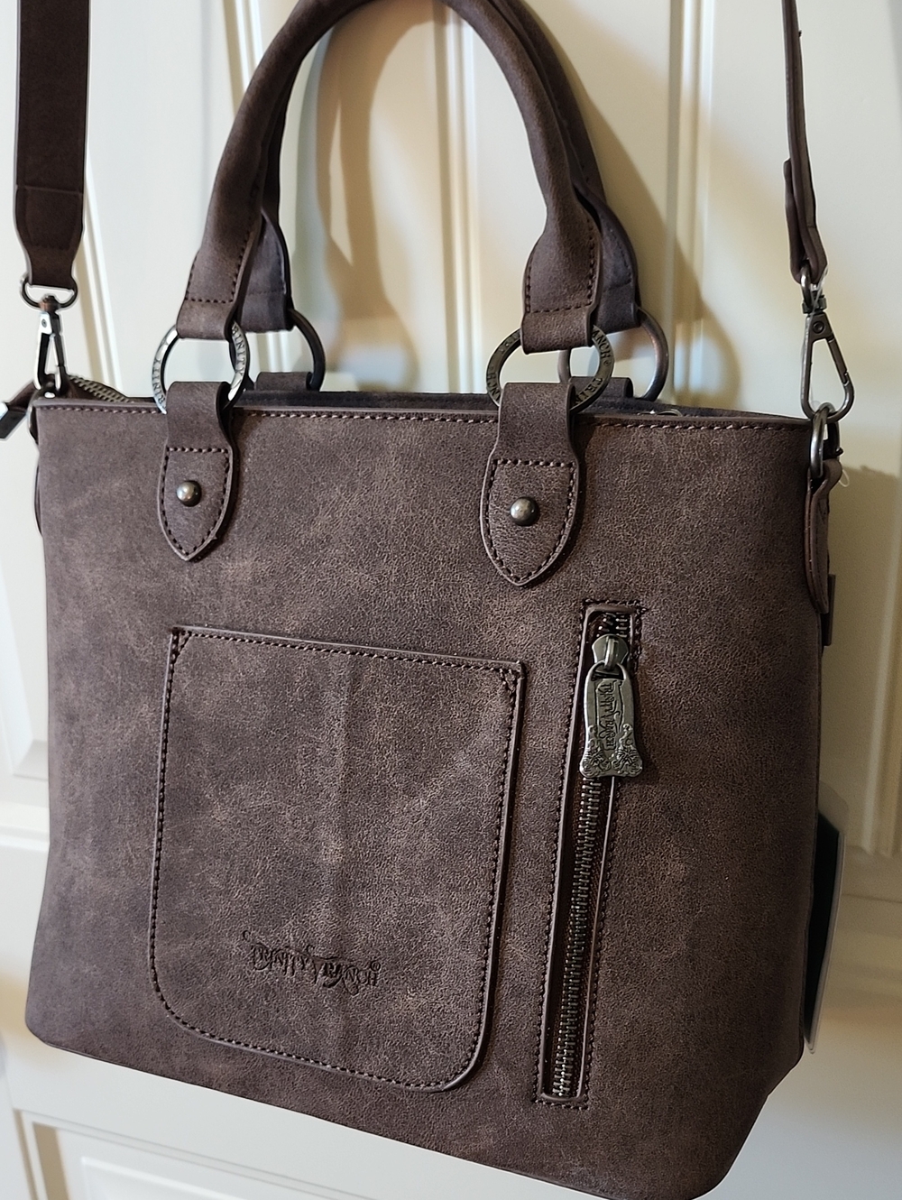 Trinity Ranch Tooled Fringe Tote  Satchel Conceal Carry Handbag NWT - Picture 7 of 12